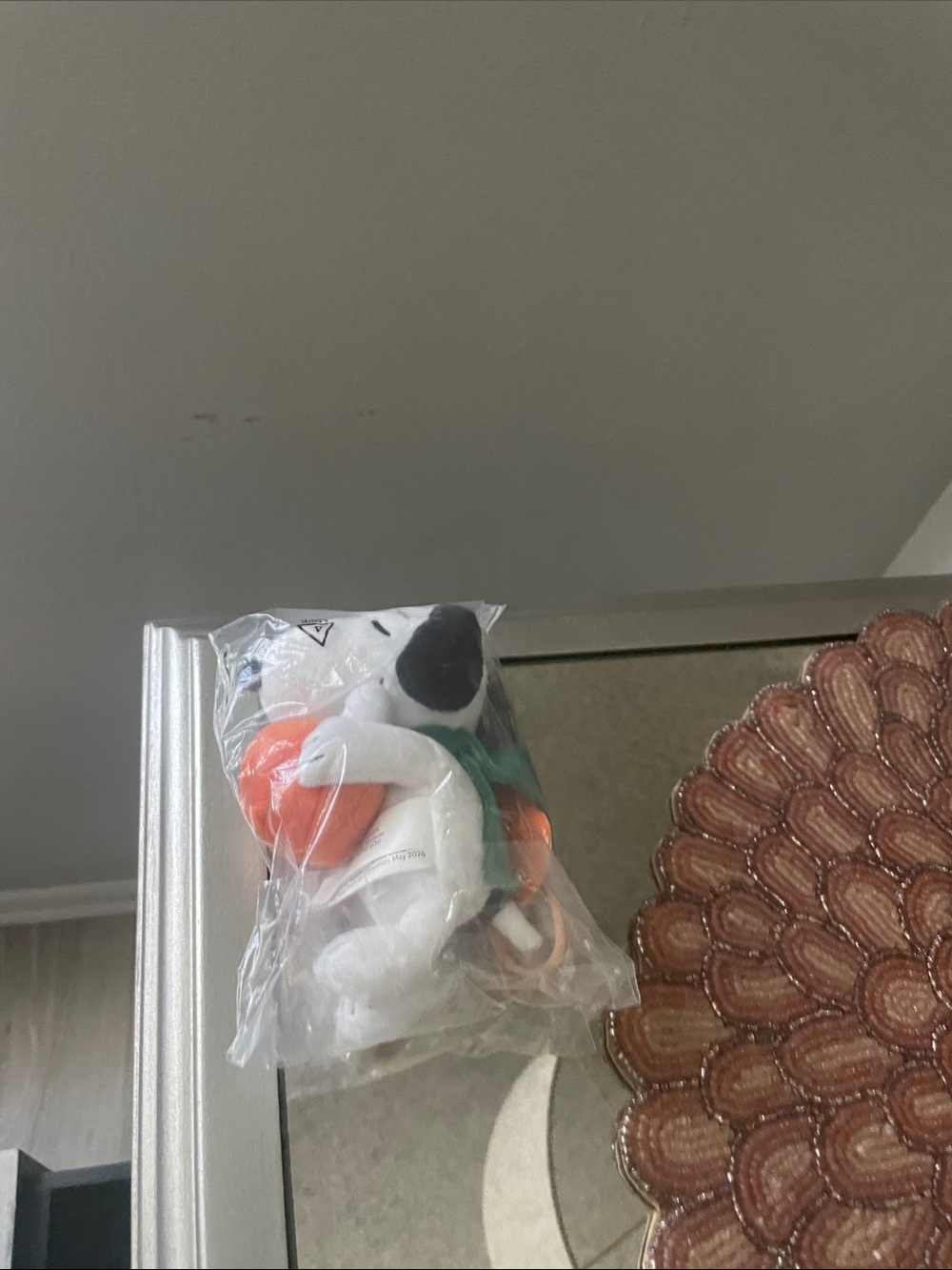 Plush Dog Toy with Orange Ball - White and Black
